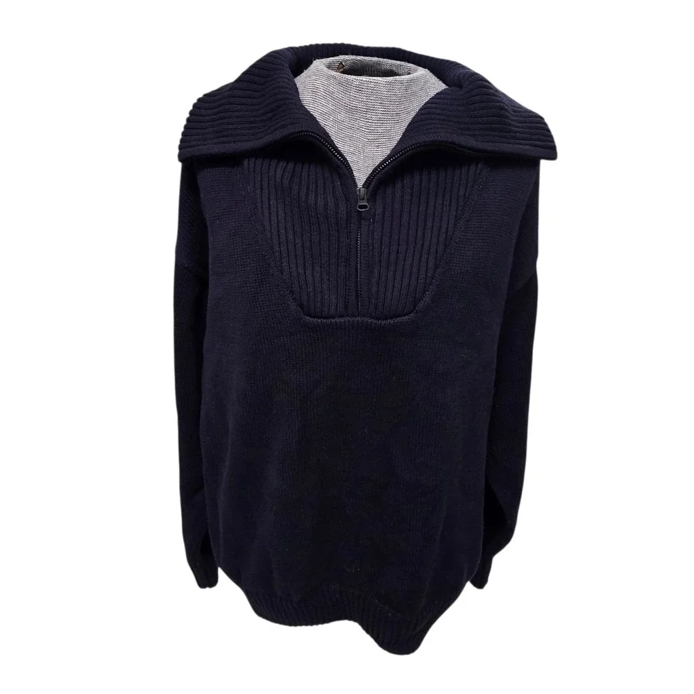 Zara 1/4 Zip Collar Sweater Rib Knit Blue Thick Men's XL EUC